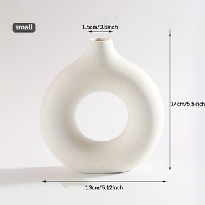 1pc Contemporary Ceramic Vase, Round Circle Design, Creative Ceramic Craft, Living Room Decor, Cross-Border Bestseller, 5.12*5.51inch Decorative Flower Vase