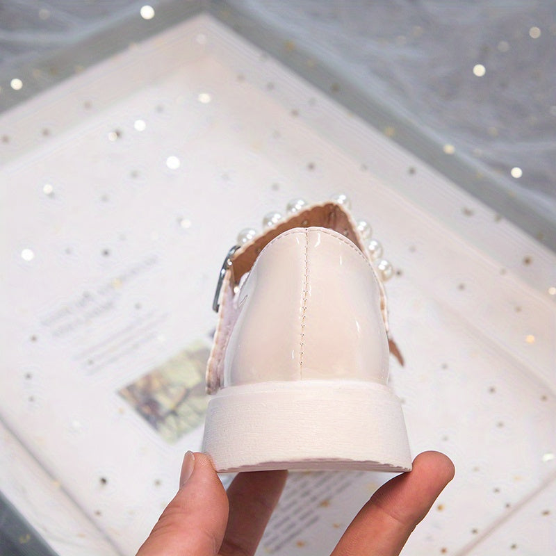 Girls Princess Dress Shoes - Classic Mary Jane Design, Square Toe, Ultra Soft Sole, Anti Slip, Adjustable Ankle Strap - Exquisite Faux Pearl Chain Decor, Perfect for Special Occasions