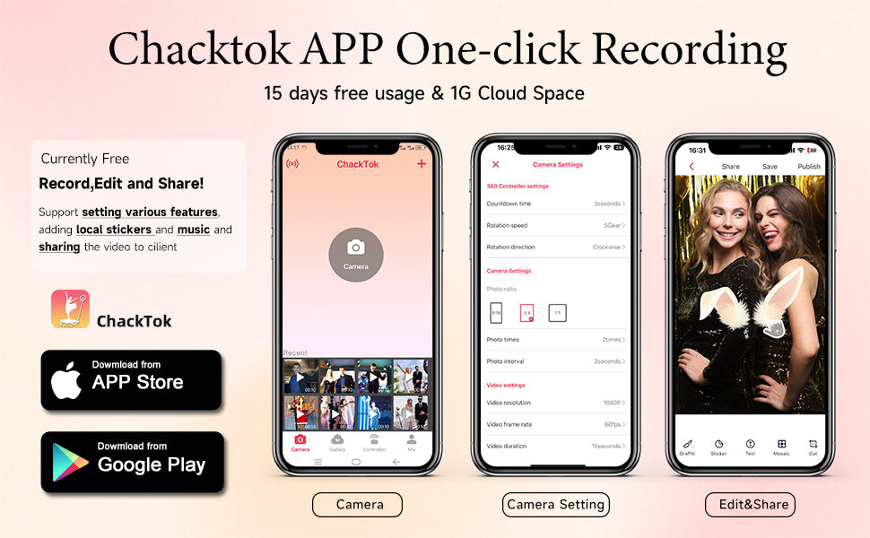 CHACKTOK 360 Photo Booth Machine for Parties 360 Spin Camera Booth with Extra Logo Customization Software APP Remote Automatic