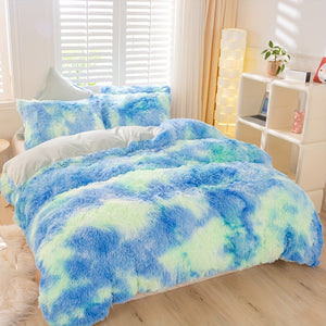 3pcs Y2K Tie Dye Plush Duvet Cover Set ( 1 Duvet Cover + 2 Pillowcase), Soft & Warm Bedding Set