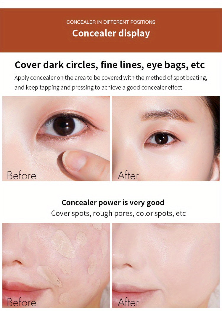 2 Tone High Coverage Concealer Cream, Concealer For Dark Circles Acne Marks Spot Freckles Blemishes, Long Wear Waterproof Liquid Foundation Cream Contain Plant Squalane