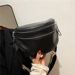 Elegant Convertible Faux Leather Bag: Chic Fanny Pack/Crossbody with Secure Zip & Adjustable Wide Strap for Stylish Women