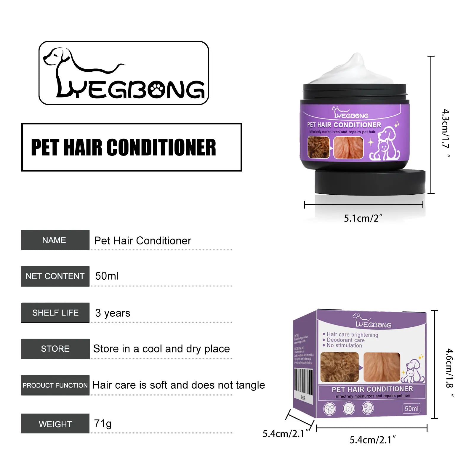 Yegbong Pet Hair Conditioner Cleaning Hair Dirts Volumizing Thickening Pet Hair Prevent Tangling Smoothing Pet Hair Conditioner