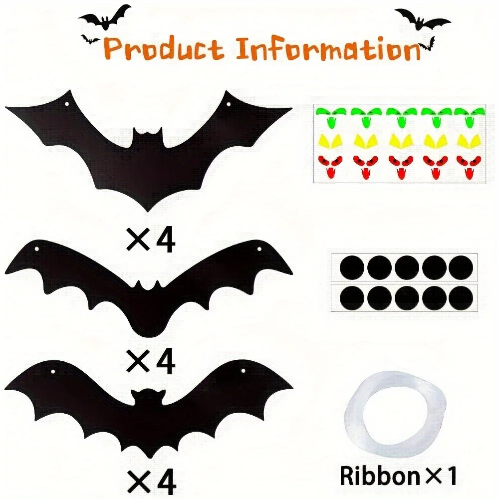 12 Pcs Halloween Christmas Party Decorations Flying Bats with Glowing Eyes Outdoor Yard Tree Hanging Wind Chimes Home Decor