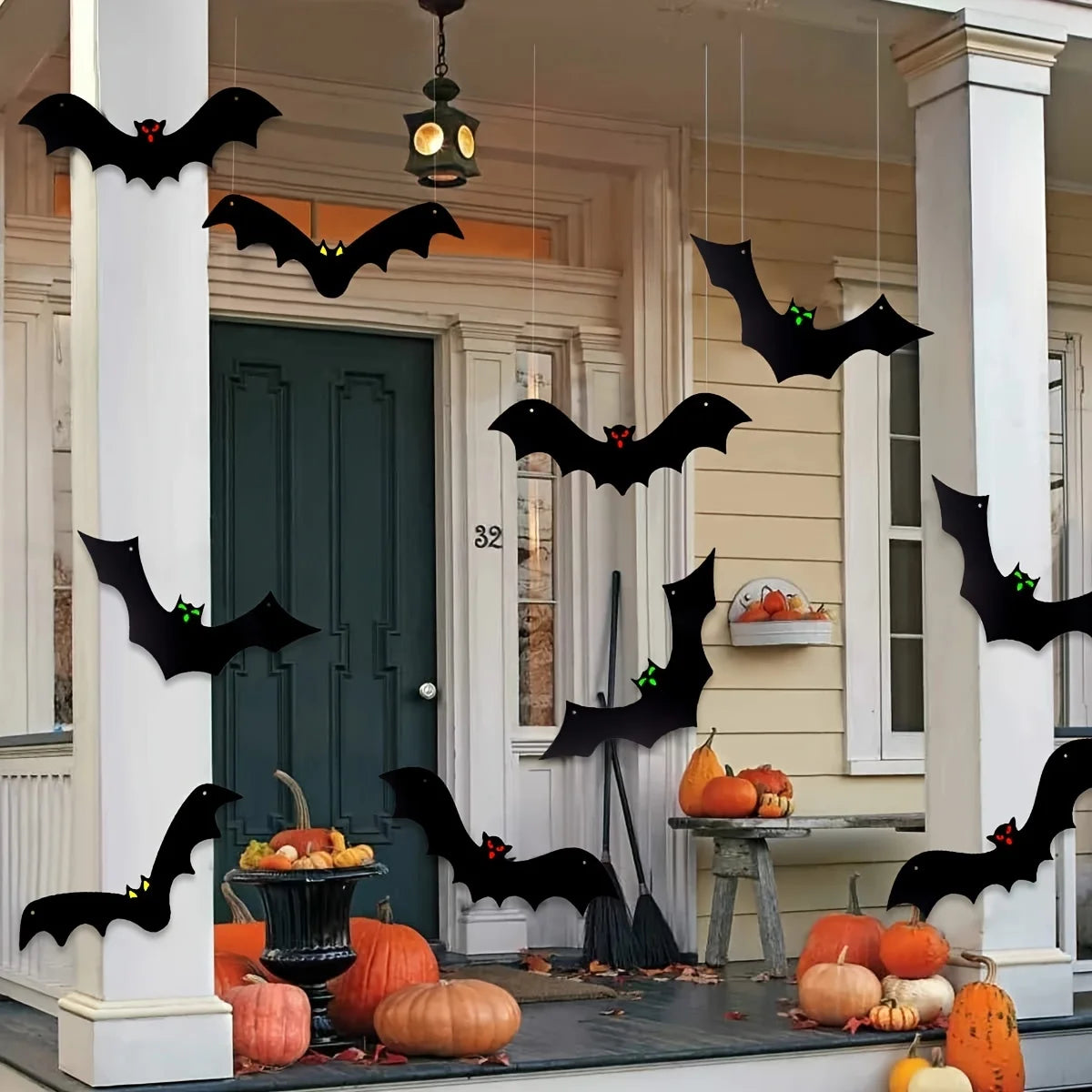 12 Pcs Halloween Christmas Party Decorations Flying Bats with Glowing Eyes Outdoor Yard Tree Hanging Wind Chimes Home Decor