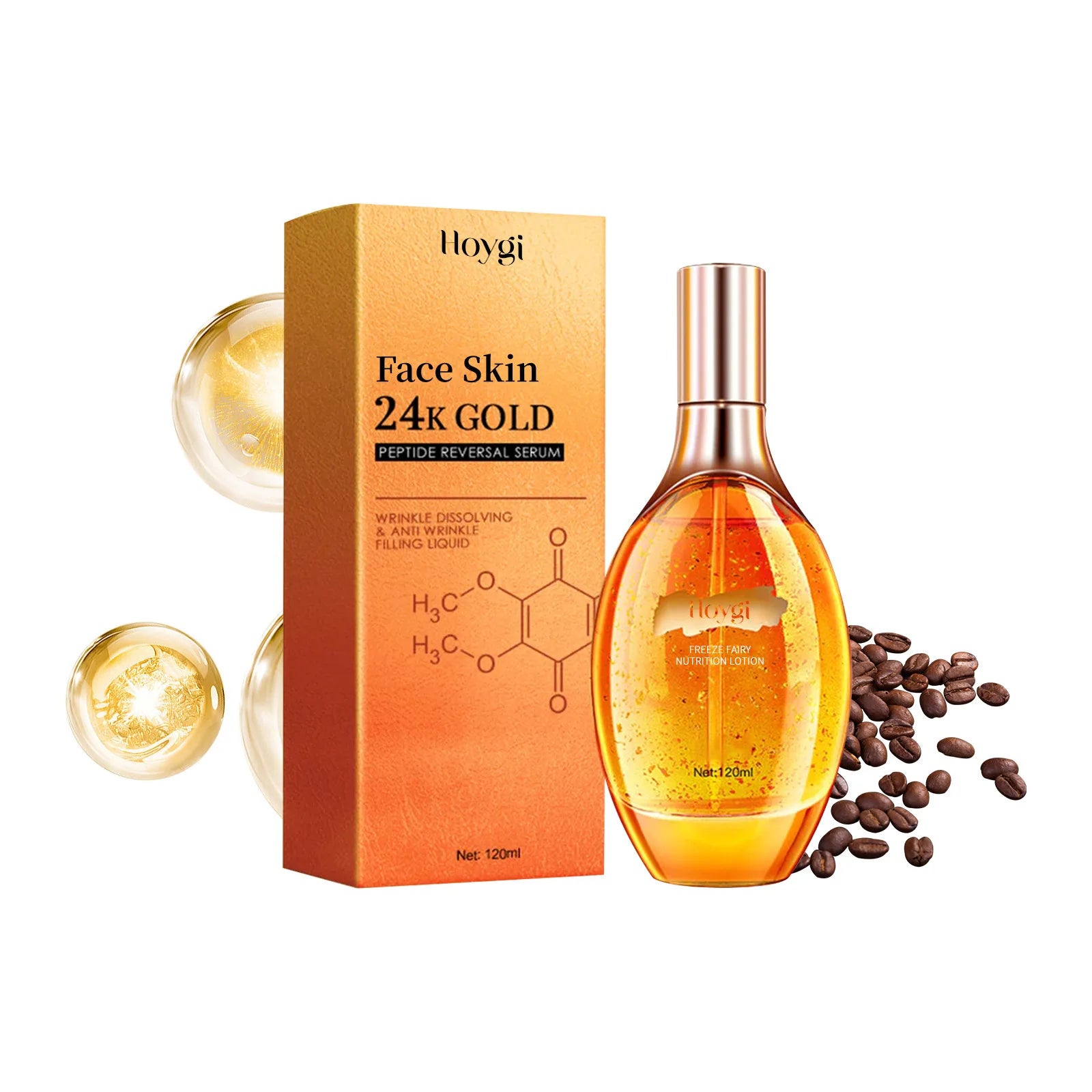 Hoygi 120ml 24k Gold Wrinkle Remover Serum Anti Aging Fine Line Reduce Puffiness Firming Moisturizing Brightening Facial Serum