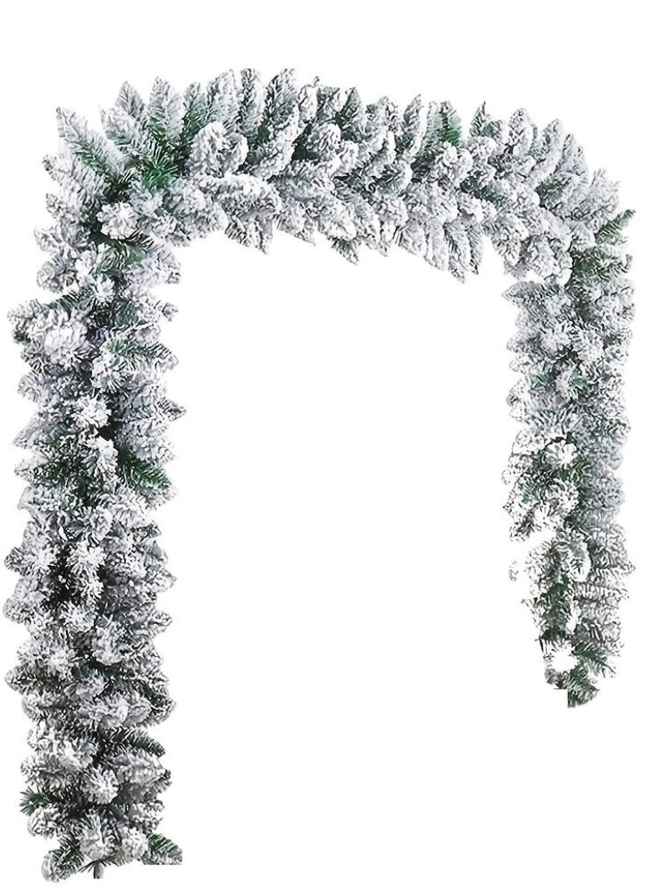 1pc 9FT Snow Flocked Christmas Garland, White Pine Garland for Xmas Tree, Stairs, Fireplace, Winter Holiday Decor.