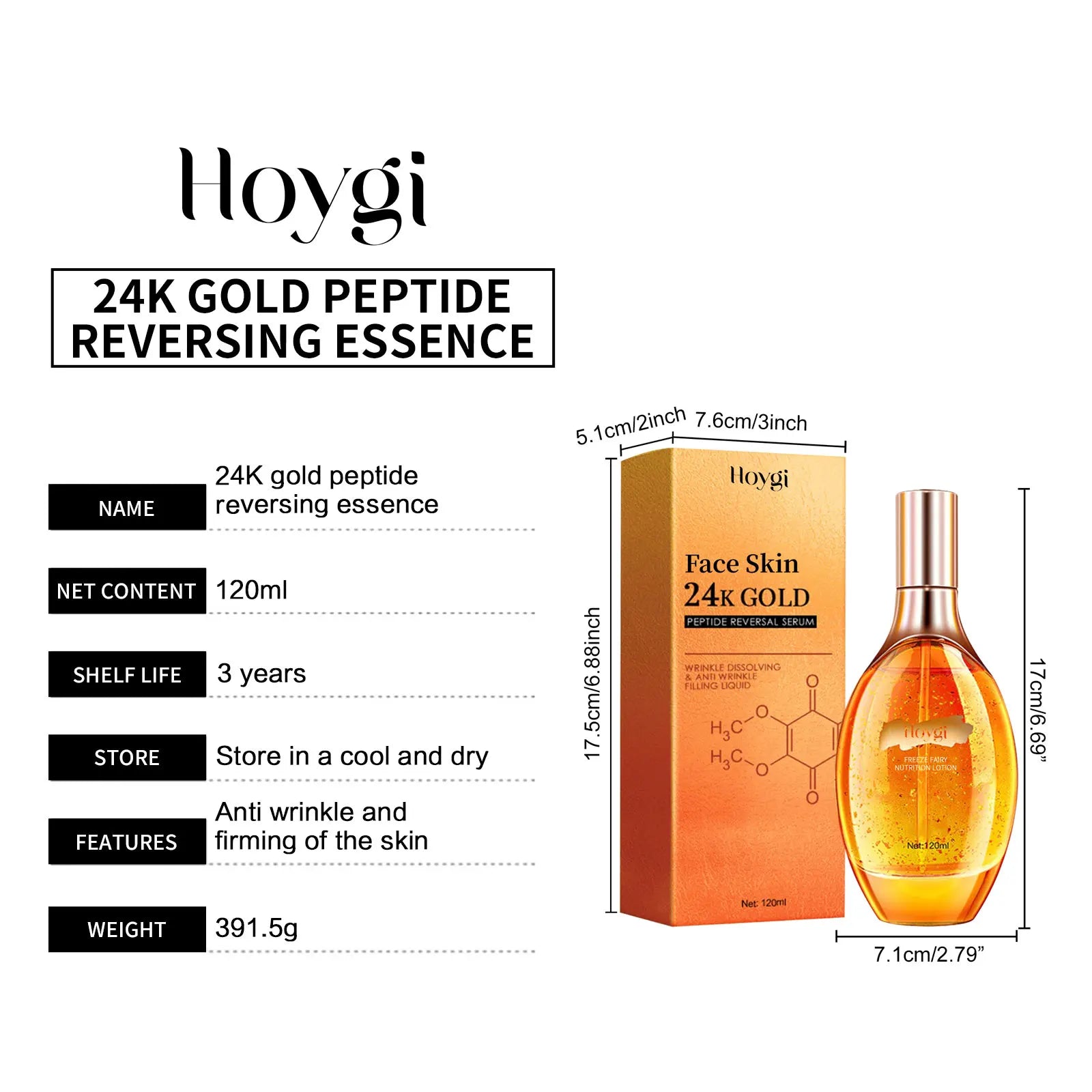 Hoygi 120ml 24k Gold Wrinkle Remover Serum Anti Aging Fine Line Reduce Puffiness Firming Moisturizing Brightening Facial Serum
