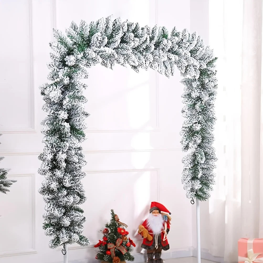 1pc 9FT Snow Flocked Christmas Garland, White Pine Garland for Xmas Tree, Stairs, Fireplace, Winter Holiday Decor.