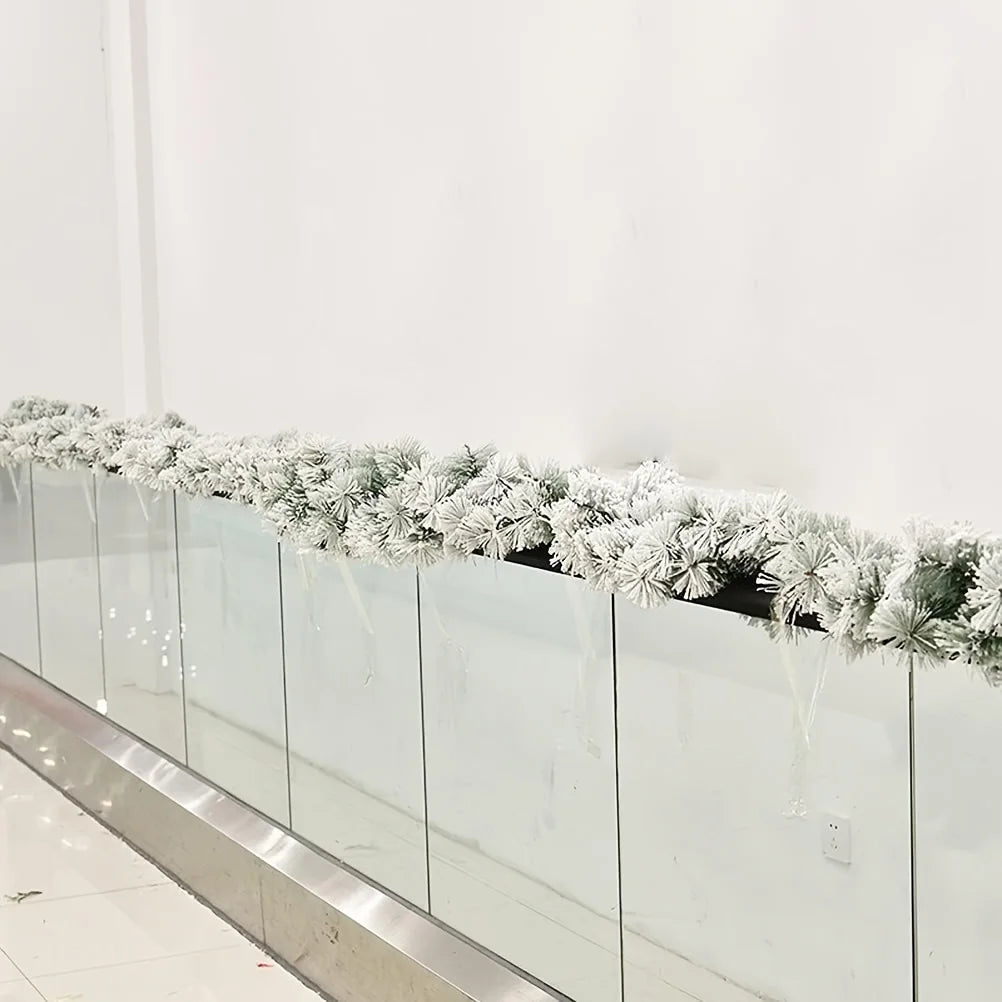 1pc 9FT Snow Flocked Christmas Garland, White Pine Garland for Xmas Tree, Stairs, Fireplace, Winter Holiday Decor.