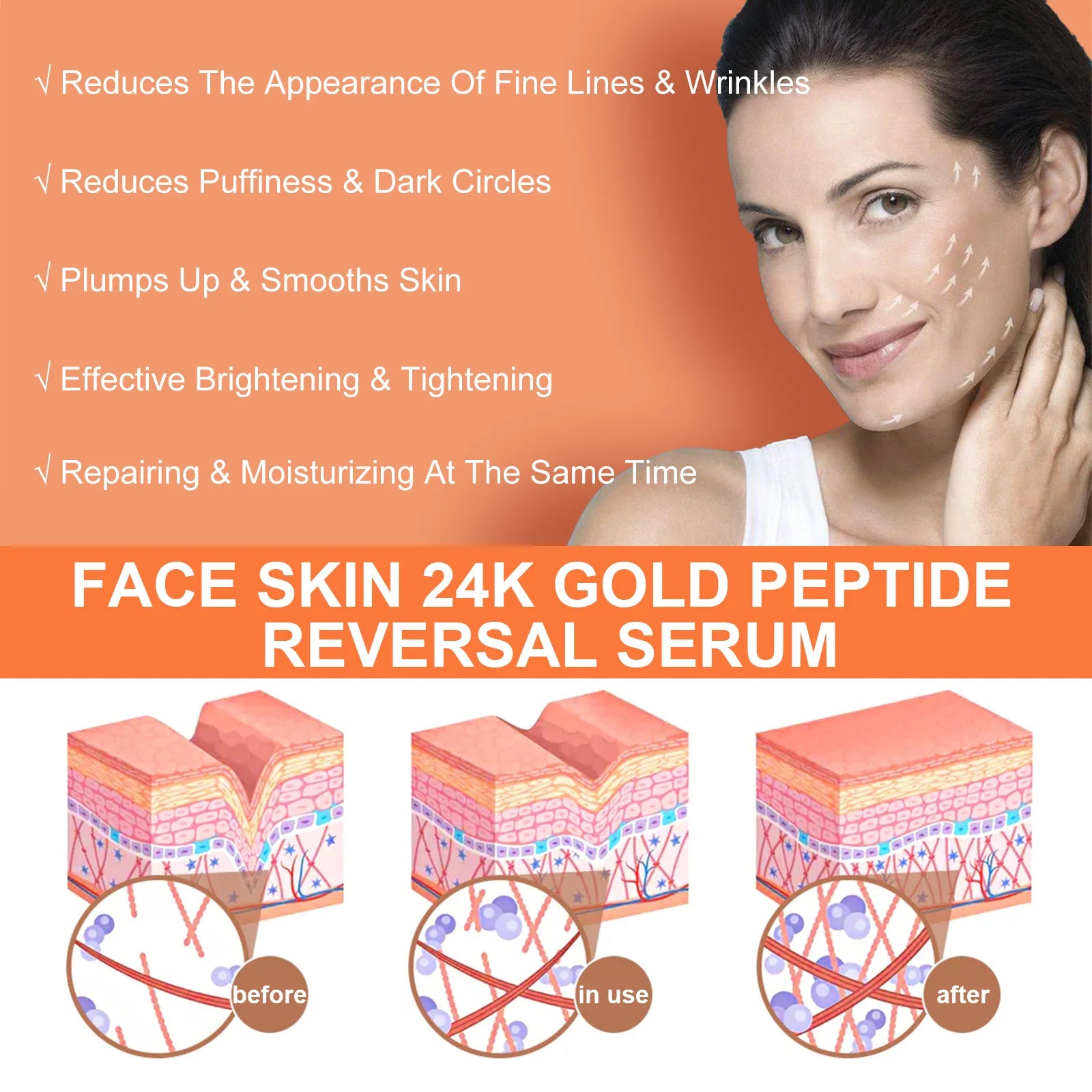 Hoygi 120ml 24k Gold Wrinkle Remover Serum Anti Aging Fine Line Reduce Puffiness Firming Moisturizing Brightening Facial Serum