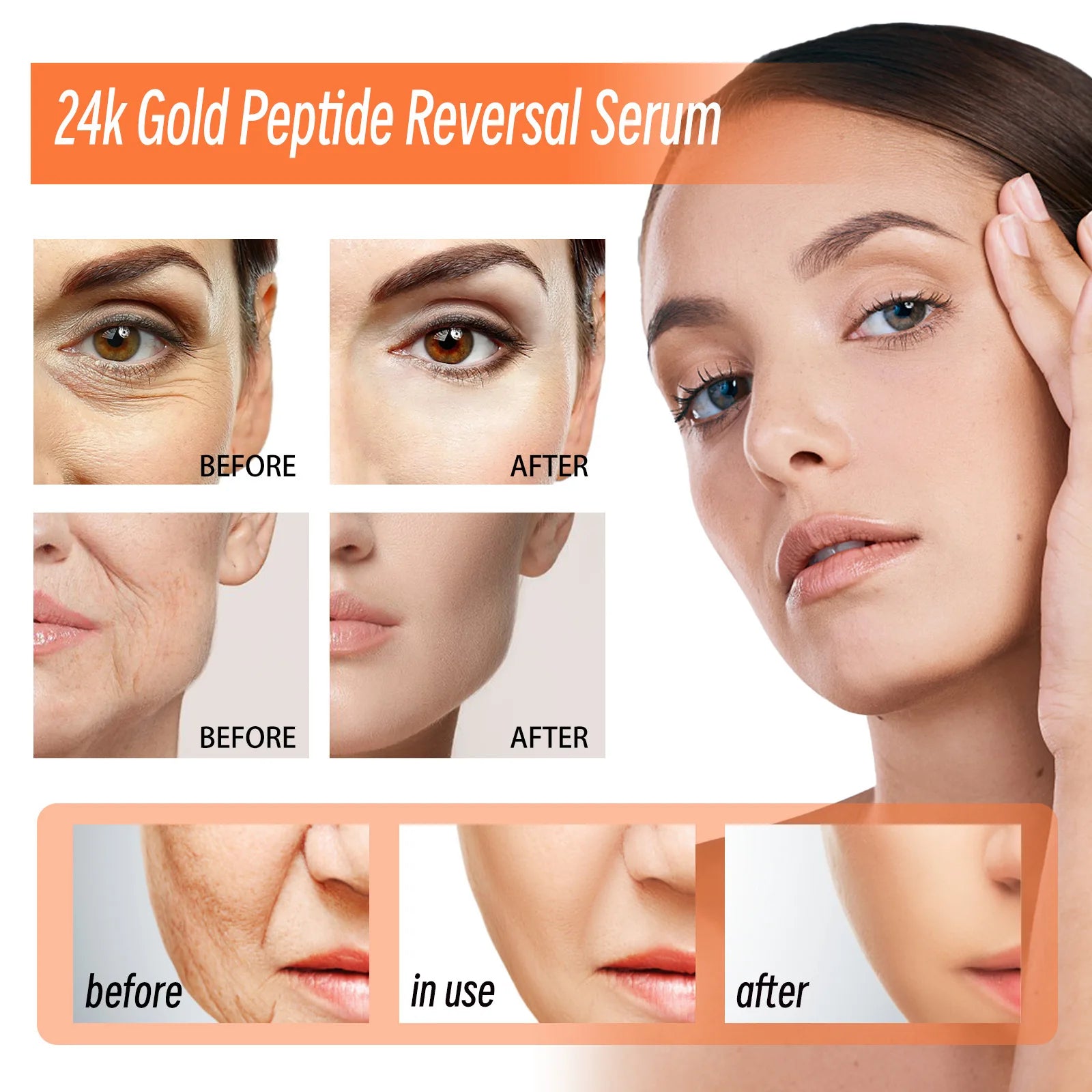 Hoygi 120ml 24k Gold Wrinkle Remover Serum Anti Aging Fine Line Reduce Puffiness Firming Moisturizing Brightening Facial Serum