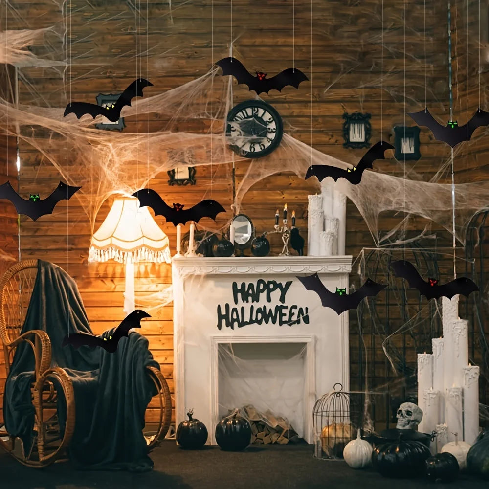 12 Pcs Halloween Christmas Party Decorations Flying Bats with Glowing Eyes Outdoor Yard Tree Hanging Wind Chimes Home Decor
