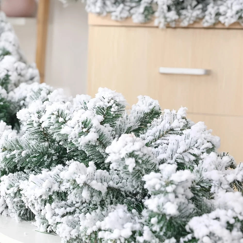 1pc 9FT Snow Flocked Christmas Garland, White Pine Garland for Xmas Tree, Stairs, Fireplace, Winter Holiday Decor.