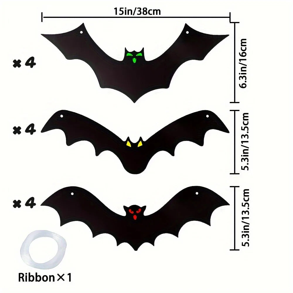 12 Pcs Halloween Christmas Party Decorations Flying Bats with Glowing Eyes Outdoor Yard Tree Hanging Wind Chimes Home Decor