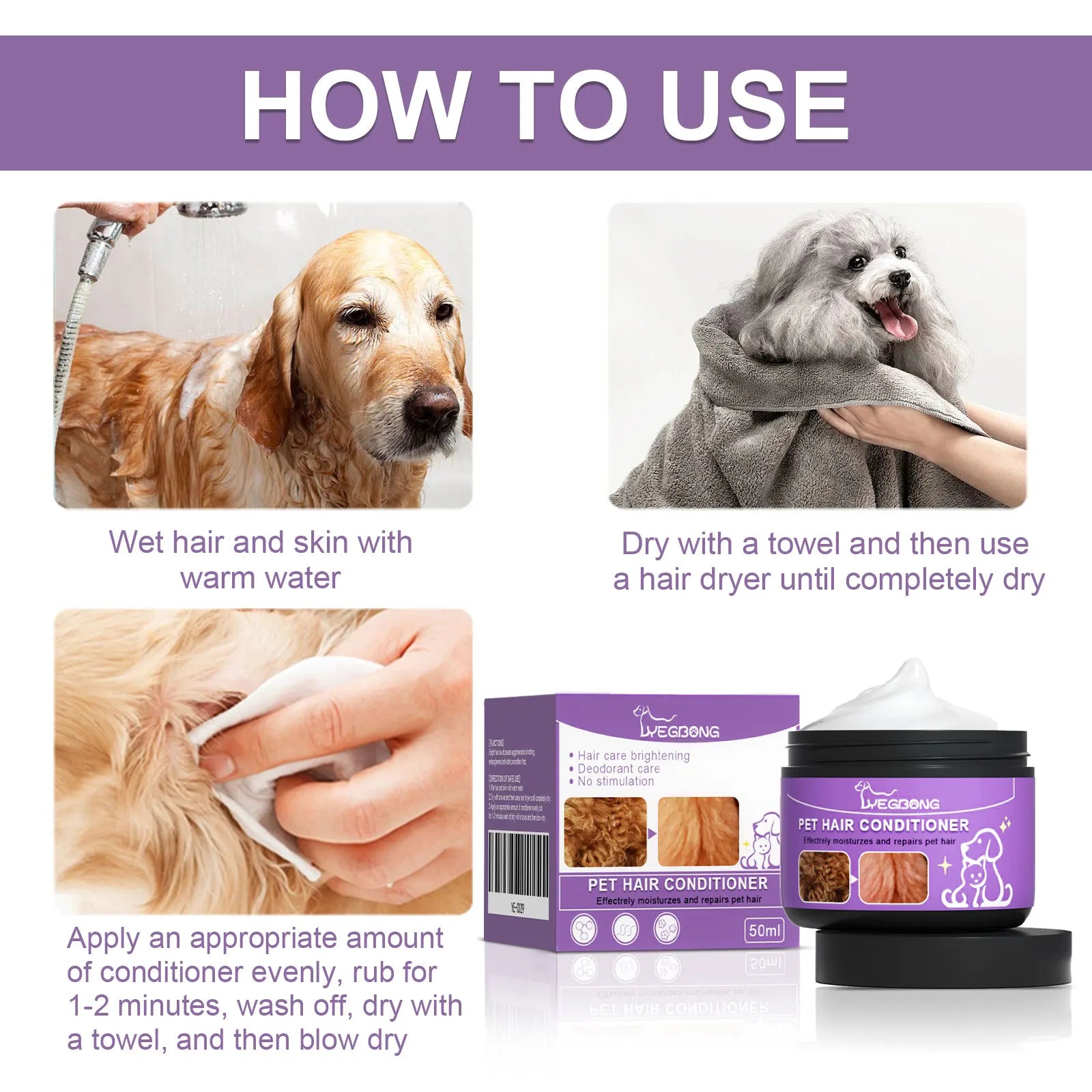 Yegbong Pet Hair Conditioner Cleaning Hair Dirts Volumizing Thickening Pet Hair Prevent Tangling Smoothing Pet Hair Conditioner