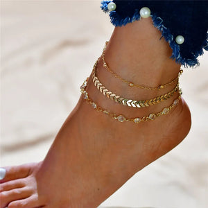 LETAPI Two Layers Chain Heart Style Gold/Silver Color Anklets For Women Bracelets Summer Barefoot Sandals Jewelry On Foot Leg - You Offer