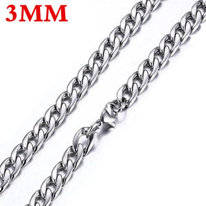 HNSP 316L Stainless Steel Cuban Flat Chain Necklace For Men Male Neck Jewelry Accessories - You Offer