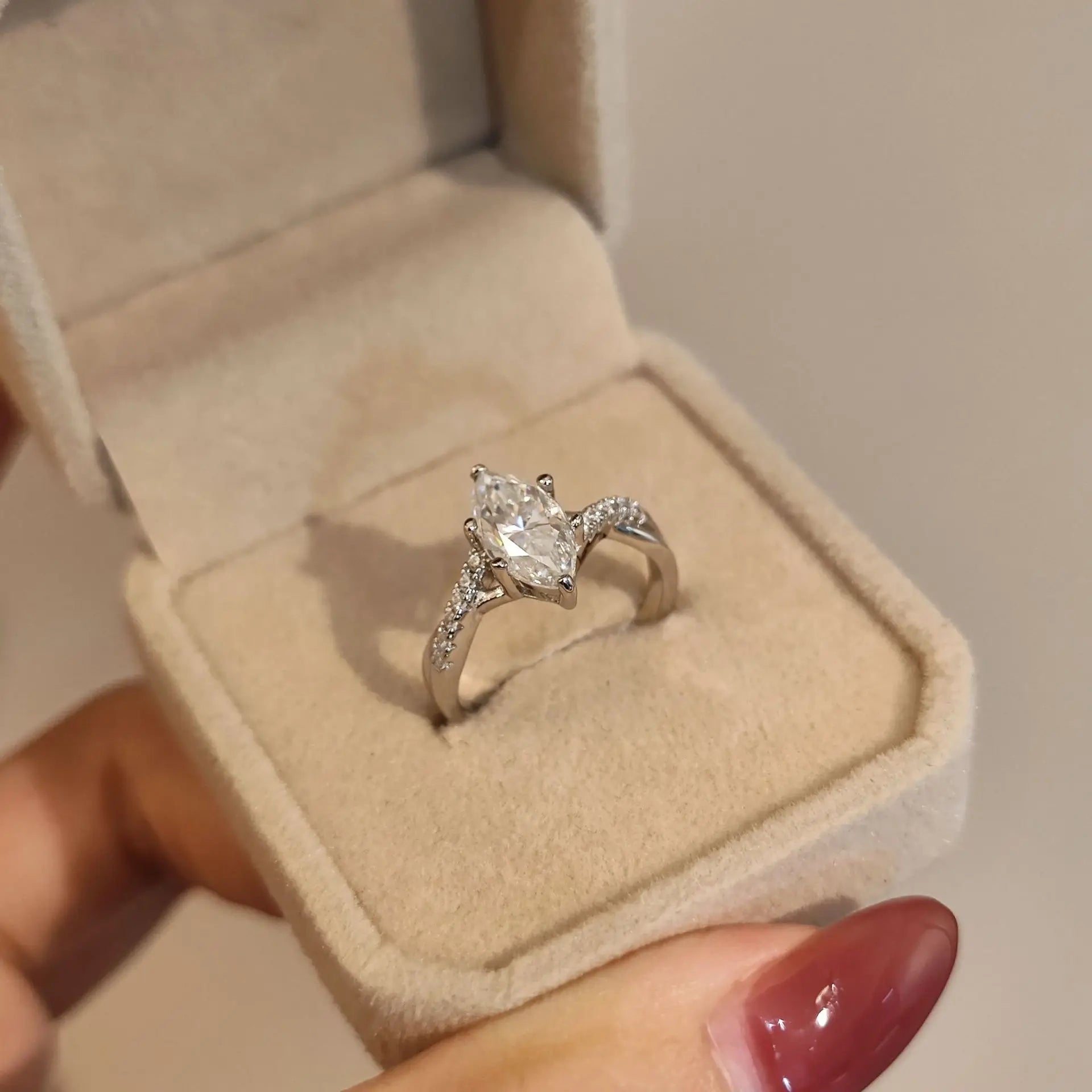 XH 2 Karat 6*12 White Color Horse Eye-shaped Moissanite Diamond Ring S925 Silver Hot Cross-border E-commerce Product - You Offer