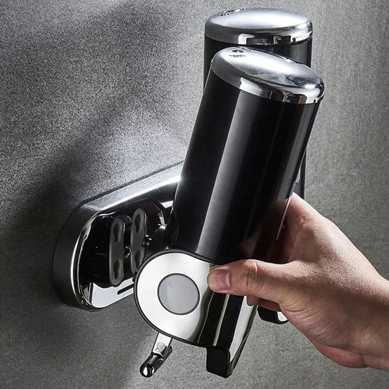 Wall Mounted Shower Dispenser Manual Single/Double Pump Black Shampoo Liquid Kitchen Bathroom Accessory