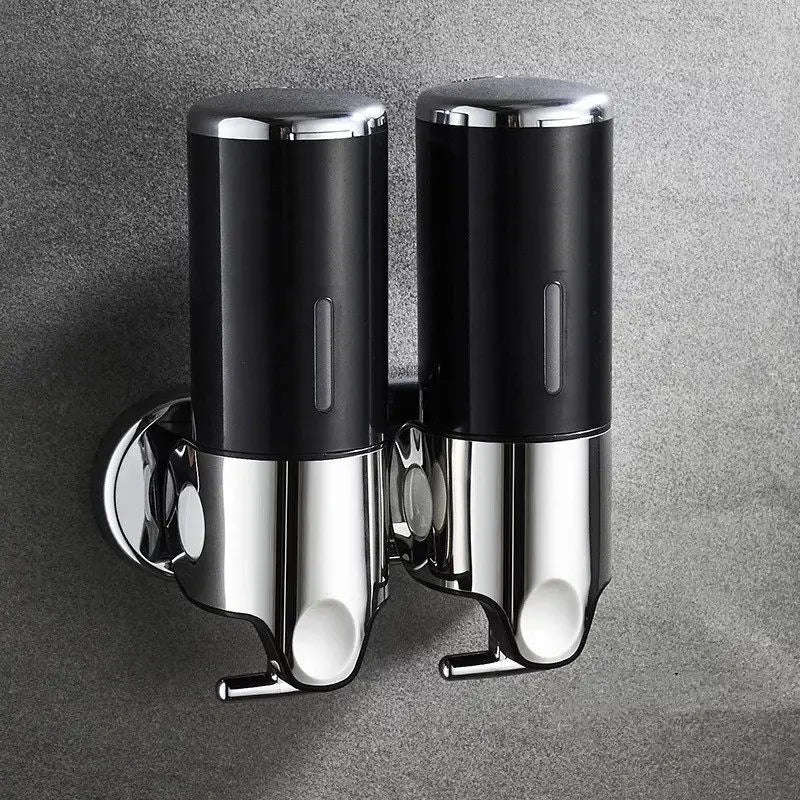 Wall Mounted Shower Dispenser Manual Single/Double Pump Black Shampoo Liquid Kitchen Bathroom Accessory