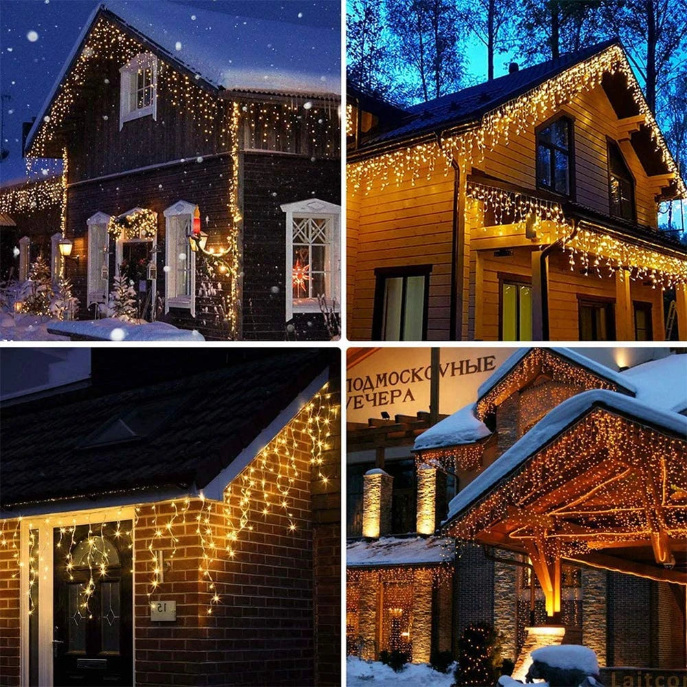 4/6/12M LED Icicle String Lights Fairy Curtain Christmas Lights Garland For Outdoor Garden Party Home Street 2025 New Year Decor