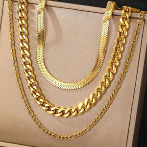 Hip Hop Personality Three Layered Necklace Cuban Women'S Geometry Chain Necklaces Fashionable Versatile Stainless Steel Jewelry - You Offer