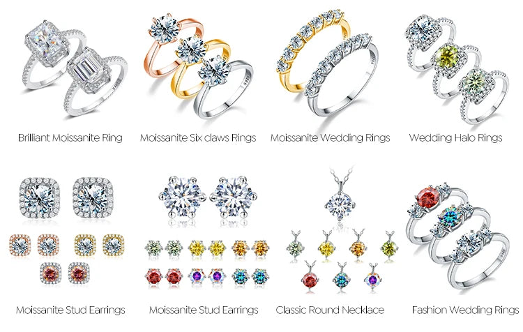 Luxury GRA Certificate Brilliant  5ct Halo Classic Round Shape Moissanite Engagement Rings 925 Sterling Silver for Women Men - You Offer