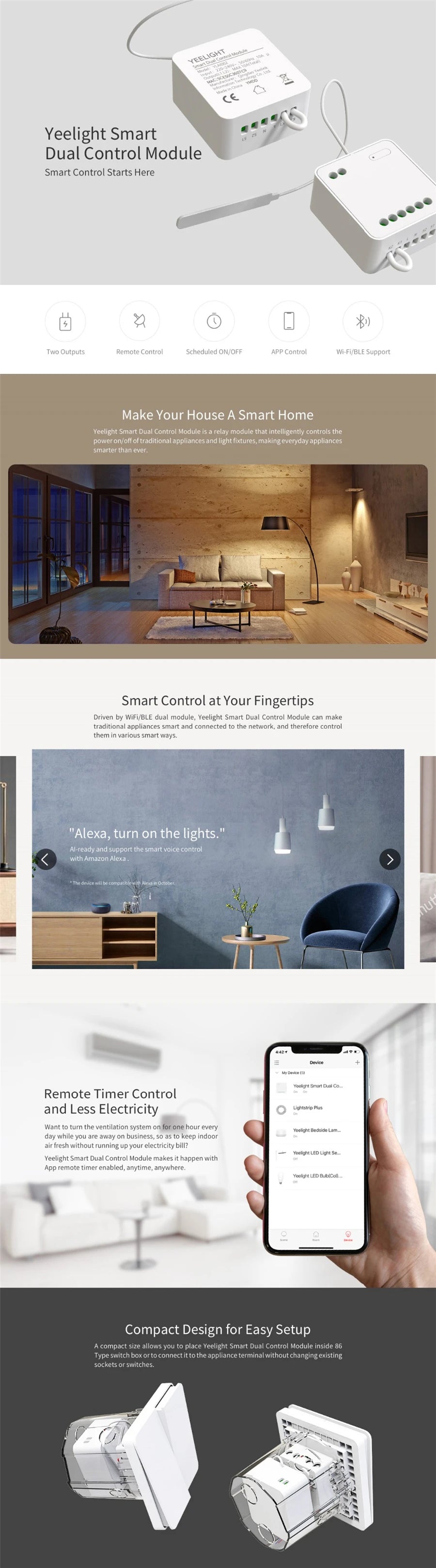( Global Version ) Yeelight smart dual control module Two-way Wireless Relay Controller smart switch Work For xiaomi Mijia APP