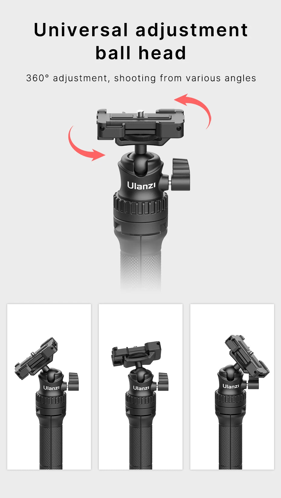 Ulanzi MT-34 81.5CM Extendable Tripod for Phone Camera DSLR 2in1 Tripod Selfie Stick With Phone Holder Ballhead 1/4'' Port