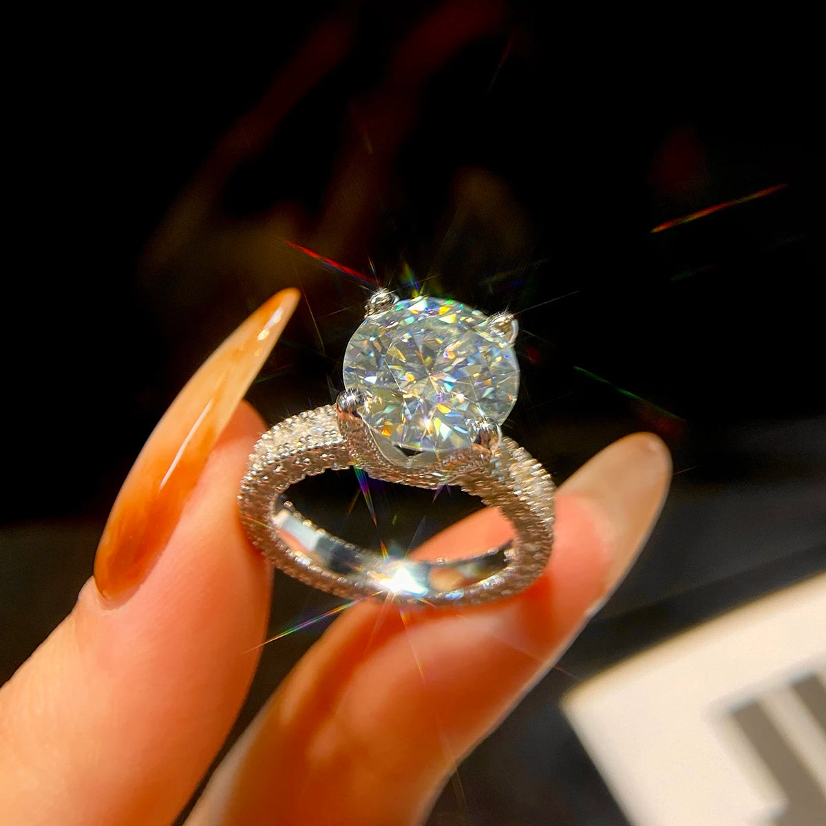 Luxury GRA Certificate Brilliant  5ct Halo Classic Round Shape Moissanite Engagement Rings 925 Sterling Silver for Women Men - You Offer