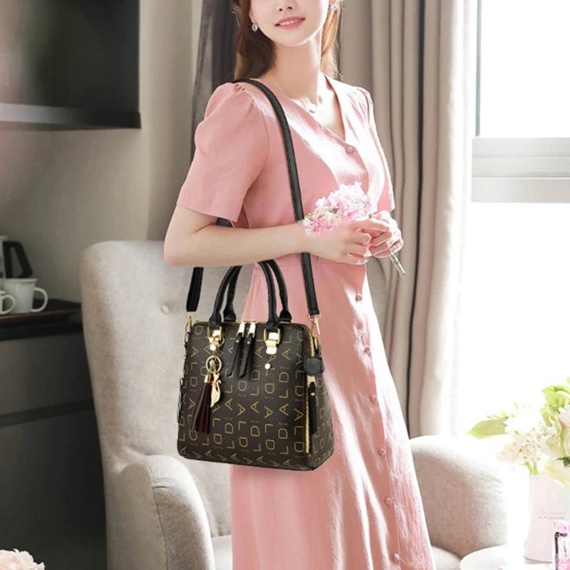 Fashion English Letter Handbag Women PU Leather Tassel Top-handle Bag Luxury Shoulder Bag Large Capacity Lady Tote Design Purse - You Offer