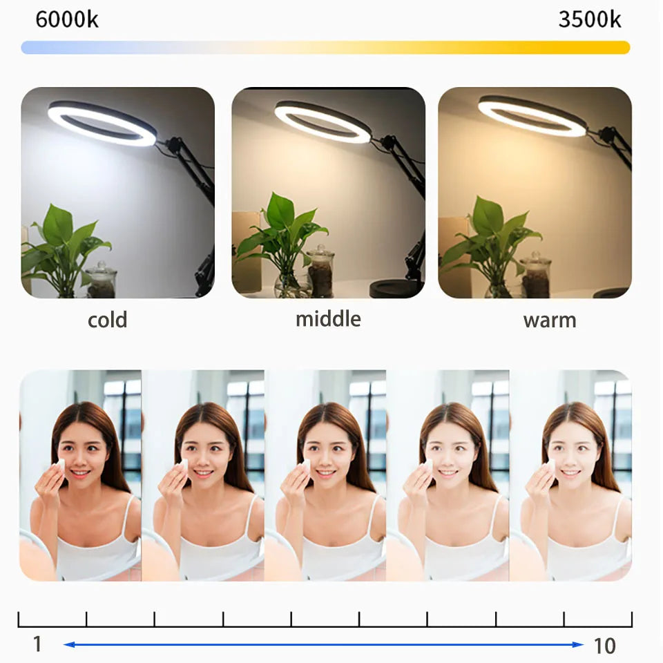 26CM Photography Led Video Ring Light Circle Fill Lighting Camera Photo Studio Phone Selfie Lamp With Tripod Stand Boom Arm