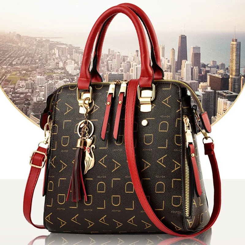 Fashion English Letter Handbag Women PU Leather Tassel Top-handle Bag Luxury Shoulder Bag Large Capacity Lady Tote Design Purse - You Offer