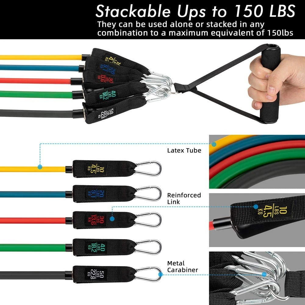 300lb Fitness Booty Resistance Elastic Band Workout for Training Home Exercise Sport Gym Dumbbell Harness Set Expander Equipment