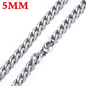 HNSP 316L Stainless Steel Cuban Flat Chain Necklace For Men Male Neck Jewelry Accessories - You Offer
