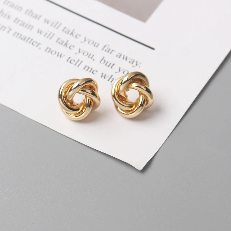 Tiny Metal Stud Earrings for Women Gold Color Twist Round Earrings Small Unusual Earrings boucles d'oreilles Fashion Jewelry - You Offer