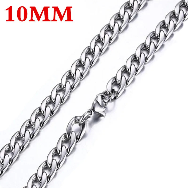 HNSP 316L Stainless Steel Cuban Flat Chain Necklace For Men Male Neck Jewelry Accessories - You Offer