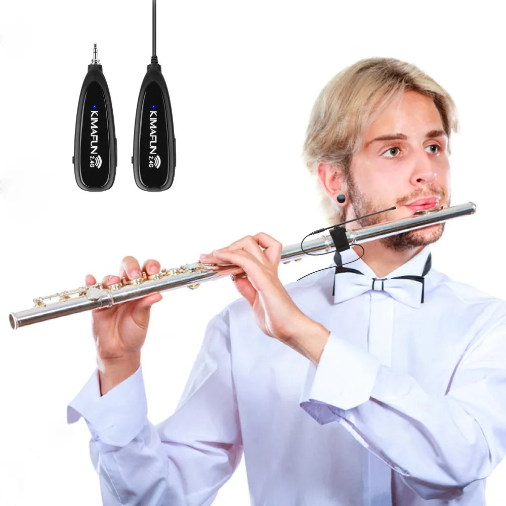 KIMAFUN 2.4G Mini Wireless Flute Microphone Omnidirectional Condenser Instrument Microphone for Flute Musicians