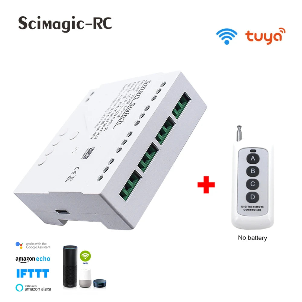 4CH Tuya Smart Life Wireless Wifi Switch Module WI FI APP Remote Control DC 12V 24V AC 220V RF Receiver 10A Smart Relay Alexa