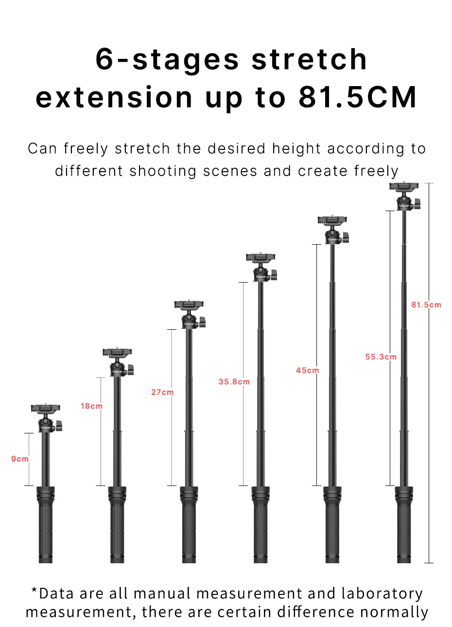 Ulanzi MT-34 81.5CM Extendable Tripod for Phone Camera DSLR 2in1 Tripod Selfie Stick With Phone Holder Ballhead 1/4'' Port