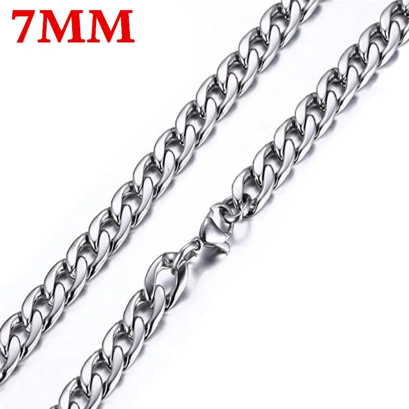 HNSP 316L Stainless Steel Cuban Flat Chain Necklace For Men Male Neck Jewelry Accessories - You Offer