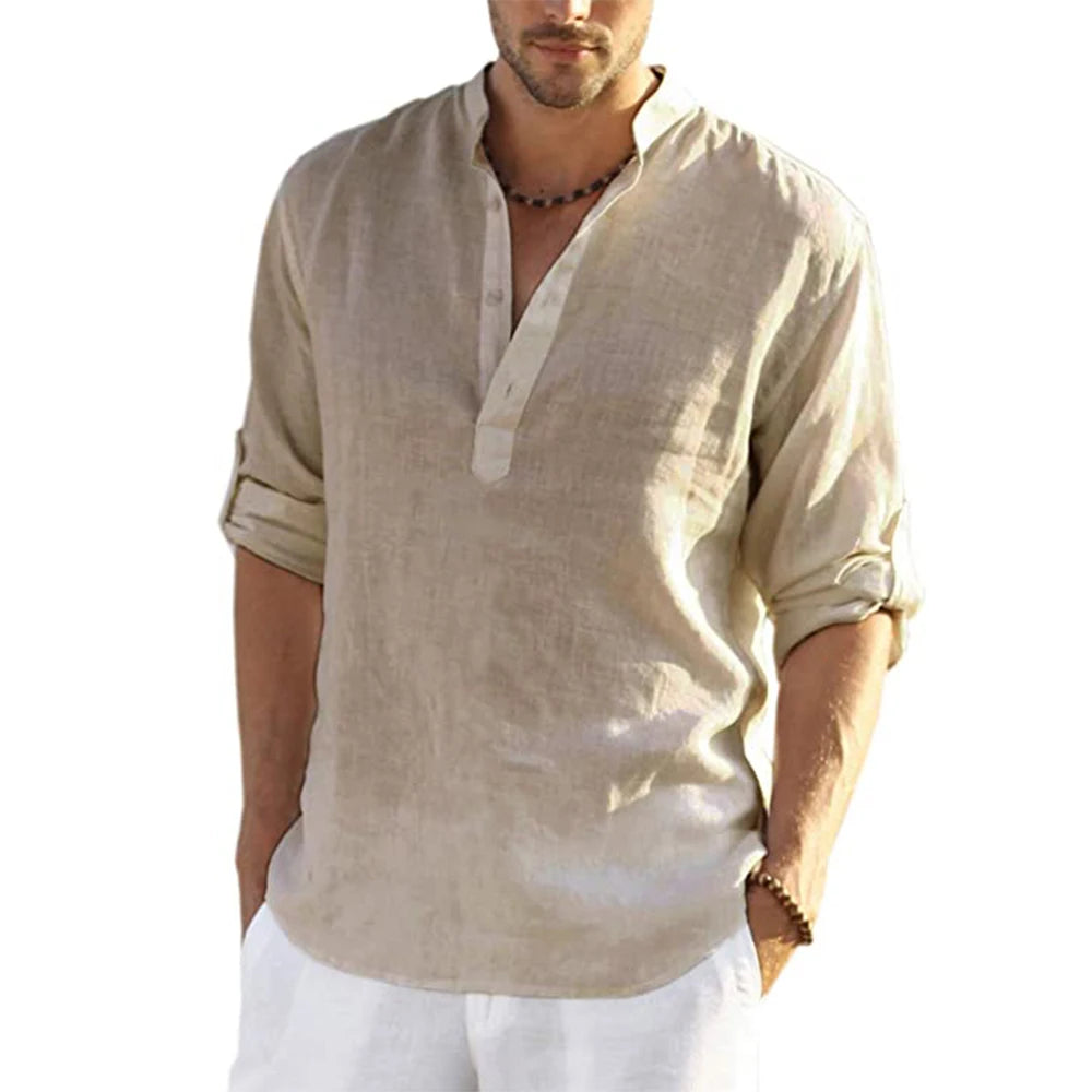 2026 New Men's Casual Blouse Cotton Linen Shirt Loose Tops Long Sleeve Tee Shirt Spring Autumn Casual Handsome Men's Shirts