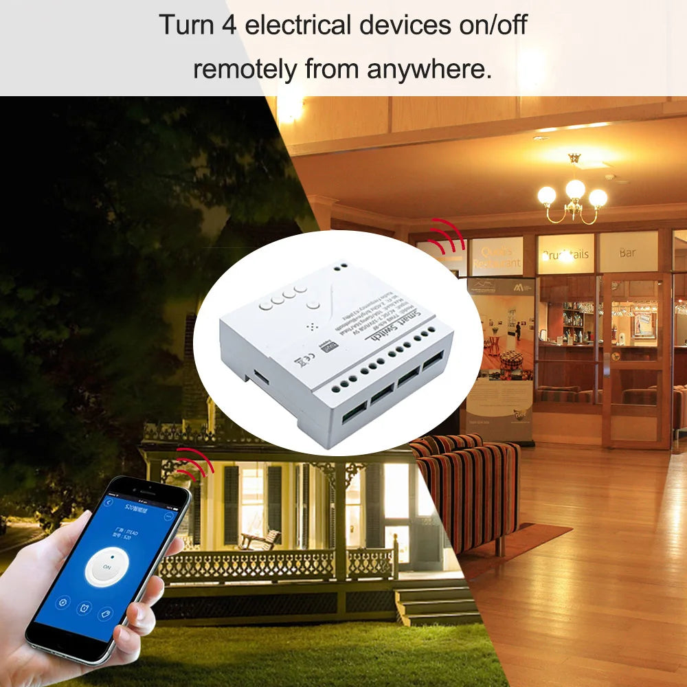 4CH Tuya Smart Life Wireless Wifi Switch Module WI FI APP Remote Control DC 12V 24V AC 220V RF Receiver 10A Smart Relay Alexa