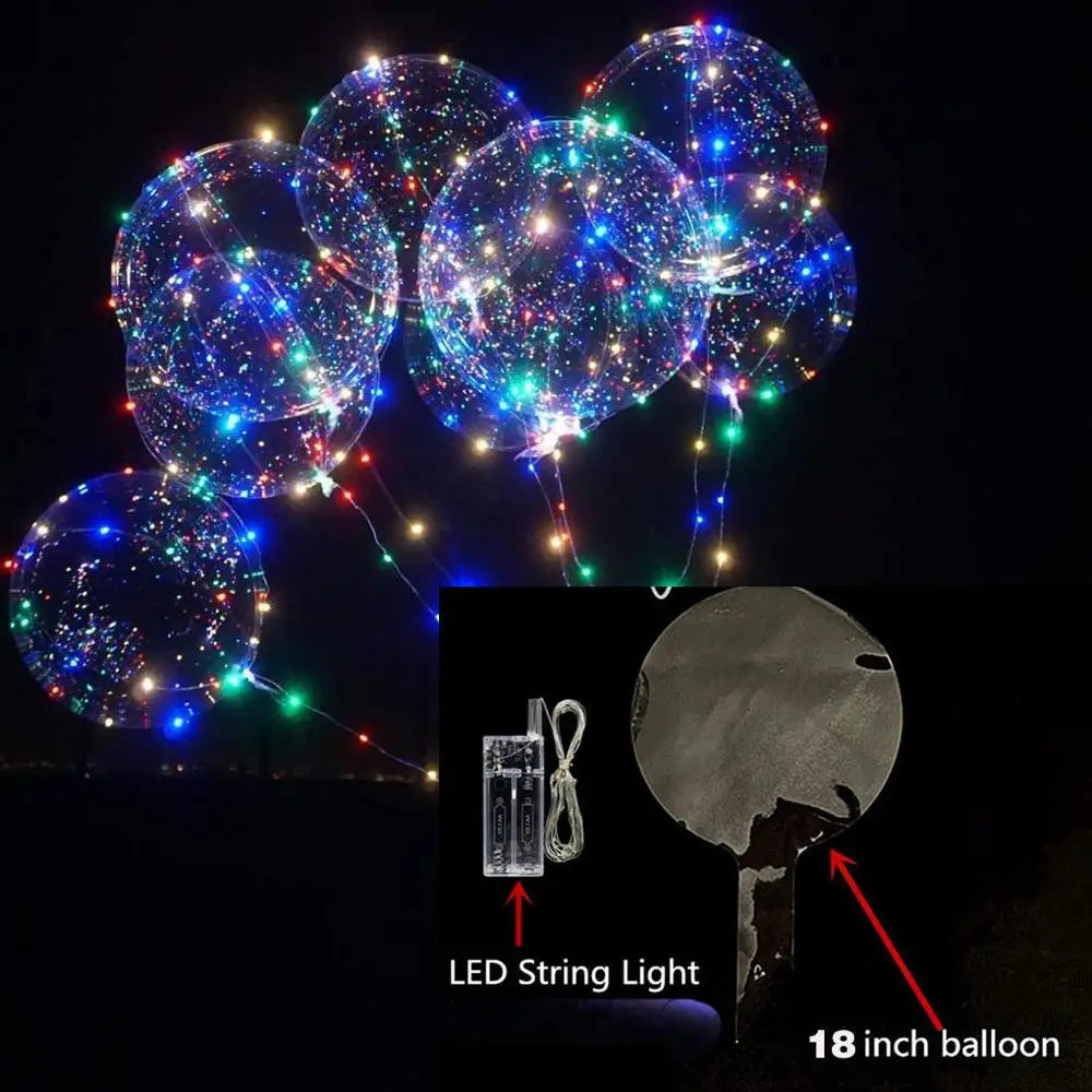 18 20 24 inch 10 Pack Light Up BoBo Party Christmas Led Balloons Clear Big Balloon with Helium for Birthday Wedding Party Decor
