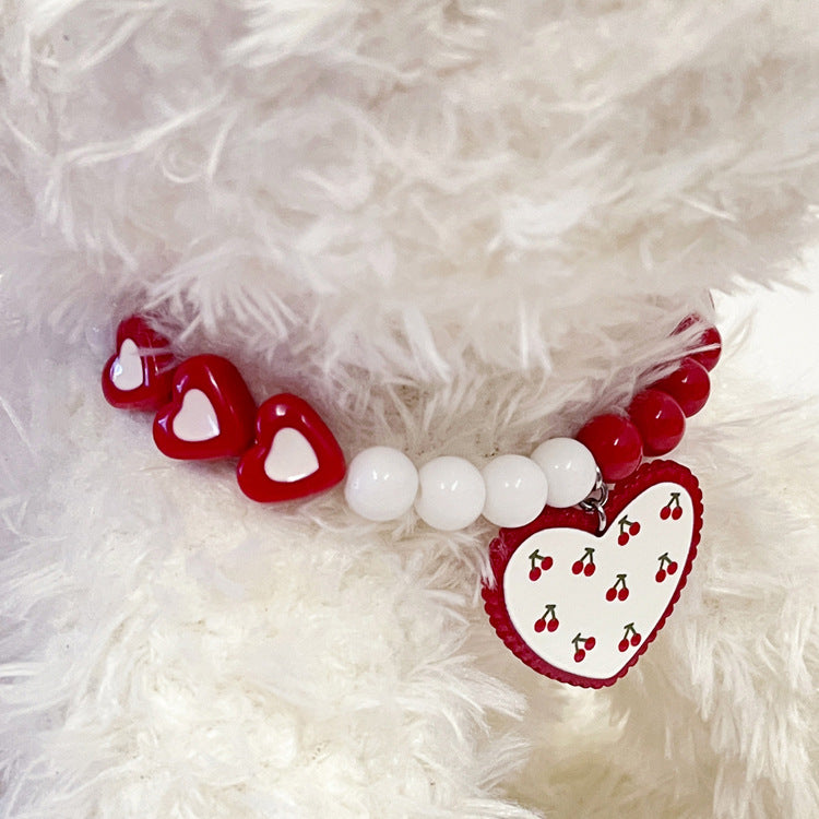 Red Heart Bead Necklace Dog Collar - You Offer