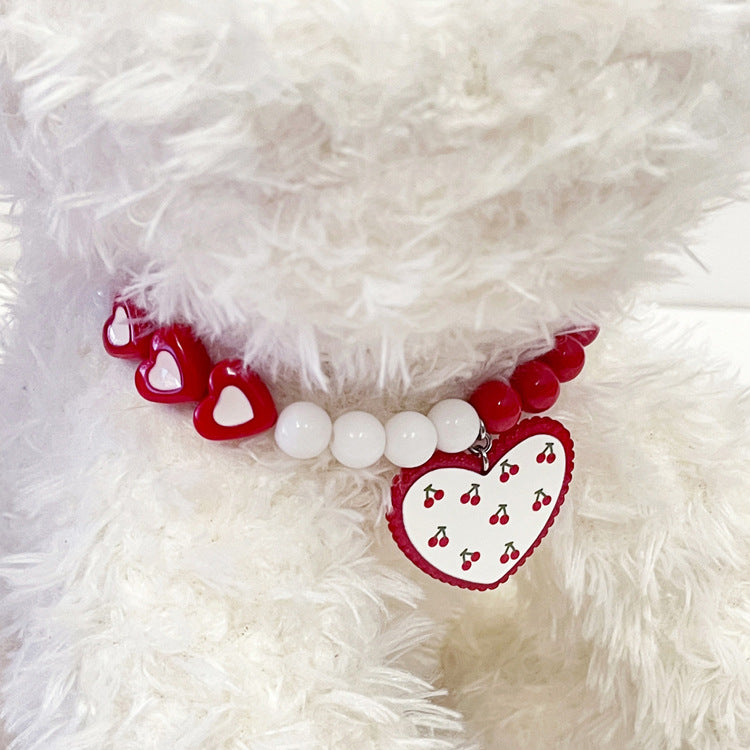 Red Heart Bead Necklace Dog Collar - You Offer