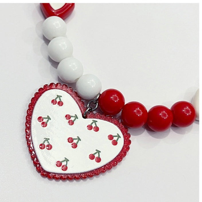 Red Heart Bead Necklace Dog Collar - You Offer