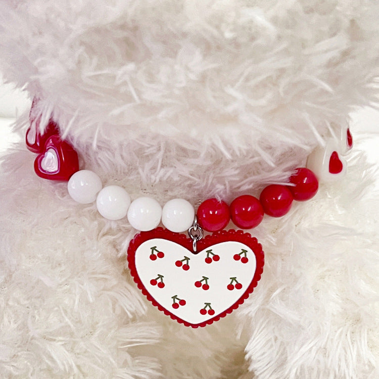 Red Heart Bead Necklace Dog Collar - You Offer