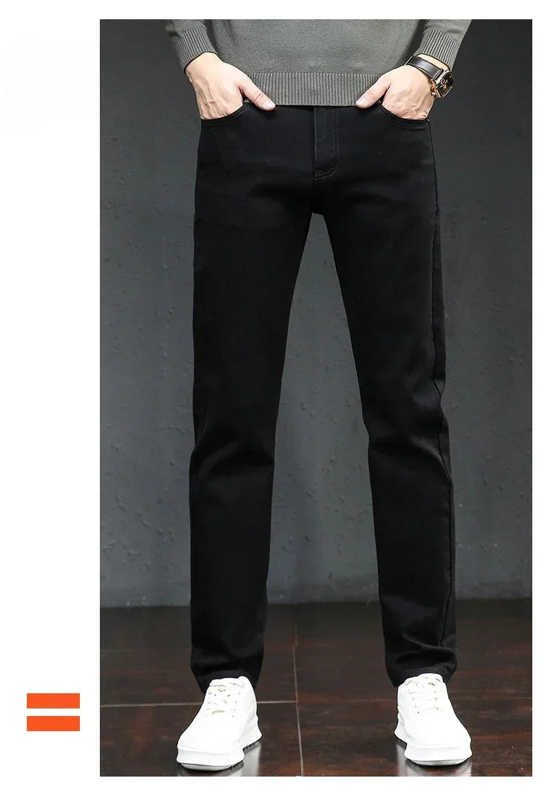 Winter Thickened Warm Male Plush Trousers Brand Clothes Men's Fleece Jeans Straight Slim Stretch Fashion Business Denim Pants - You Offer